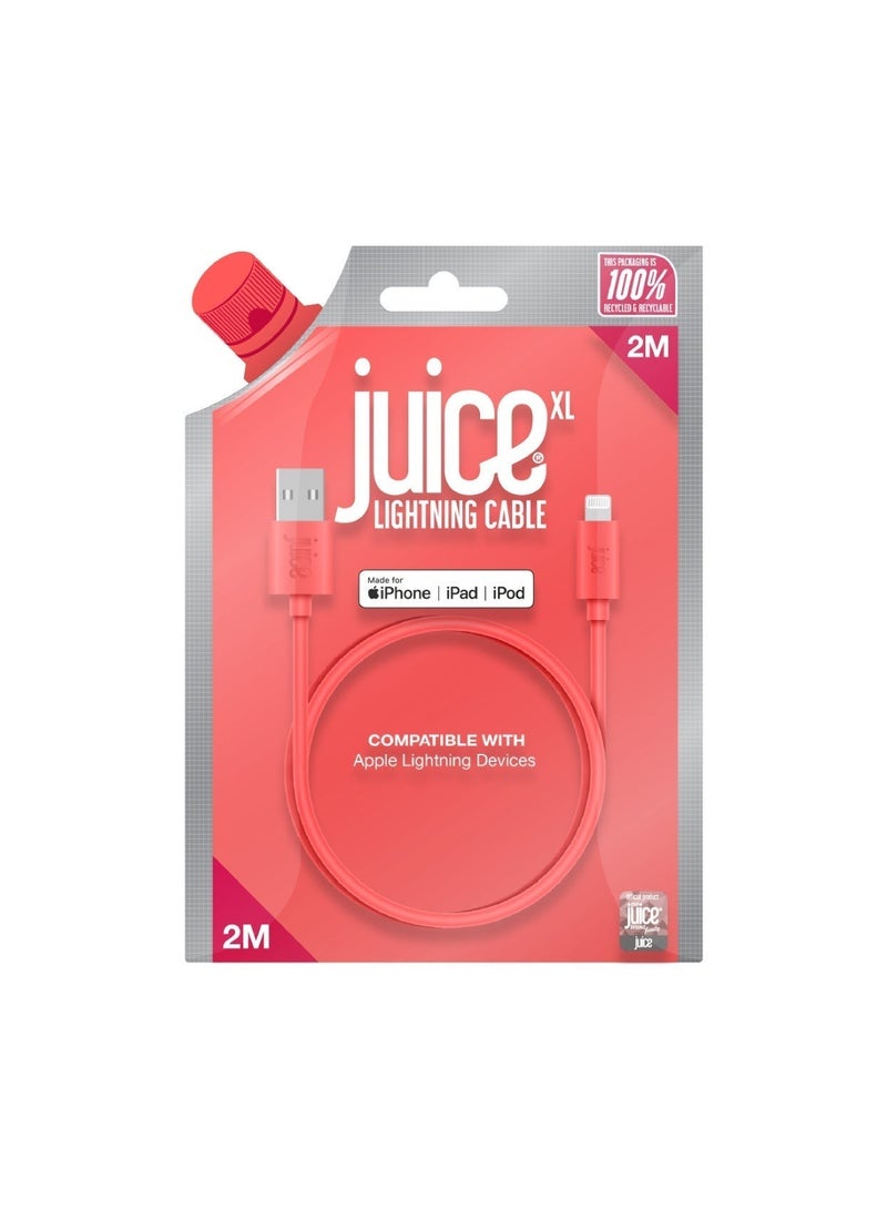 جوس كابل JUICE USB-A إلى Apple Lightning، مصنوع من مادة TPE معاد تدويرها بنسبة 100% ومُعزز للمتانة، للشحن ونقل البيانات، معتمد من MFI للشحن السريع، متوافق مع أحدث الطرازات: iPhone 17 و16 و15 و14 و13 و12 و11 Pro Max وXR وXS وX و8 وSE، بالإضافة إلى iPad، بطول 2 متر، باللون الكورال. - Image 5